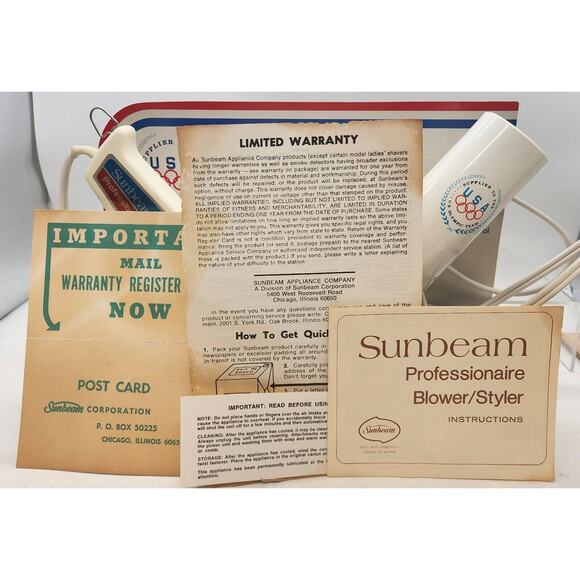 Sunbeam Professionaire Blower Hair Dryer 52-91 W/Original Box Paperwork Olympic - Picture 2 of 5